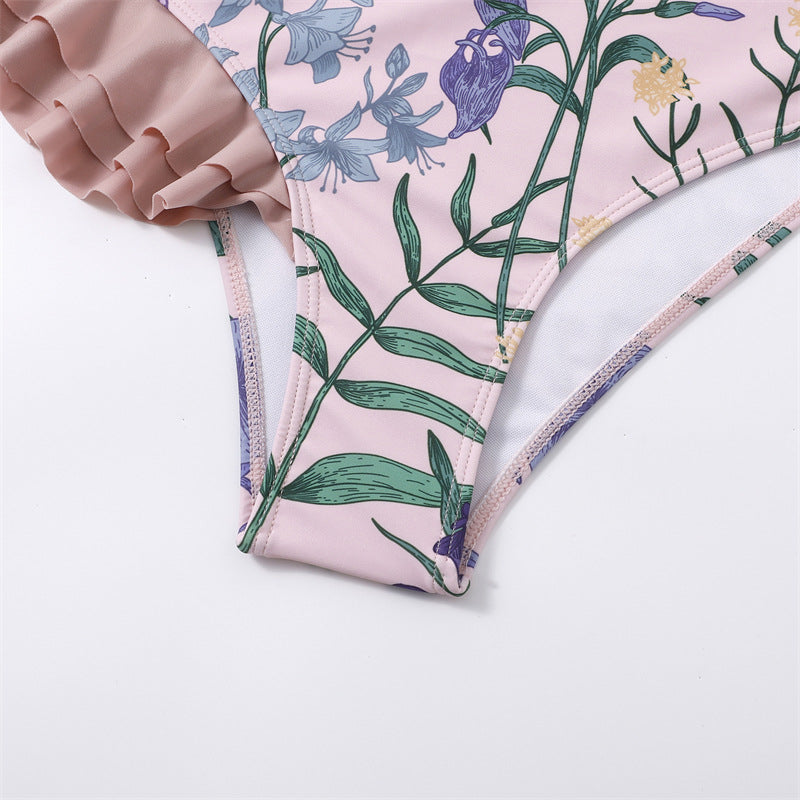 Women's sexy Europe and America tight one piece pink color swimwear with sarong/cover up