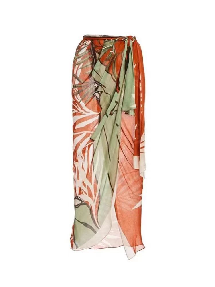Women's solid rust color one piece swimwear with Sarong /cover up