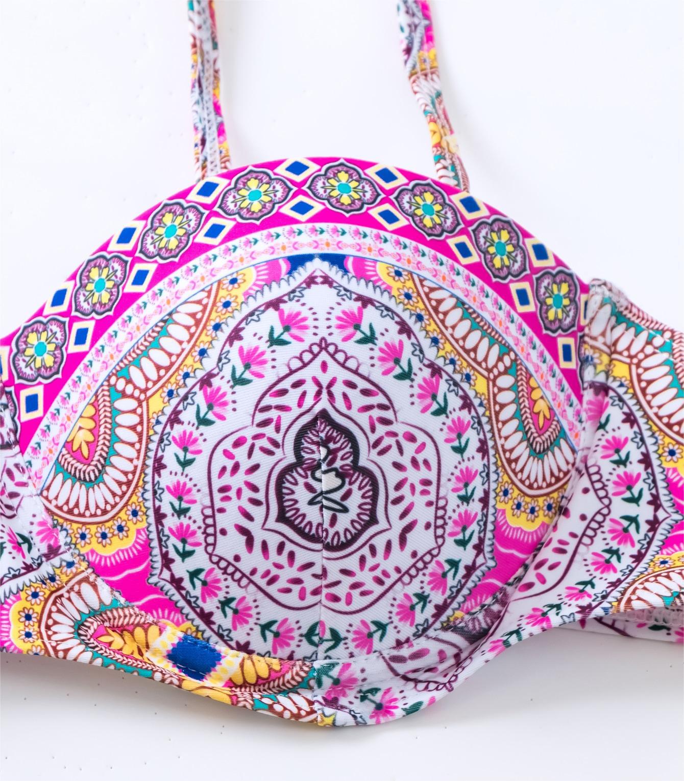 Women's elegant printing pink color bikini swimwear with cover up