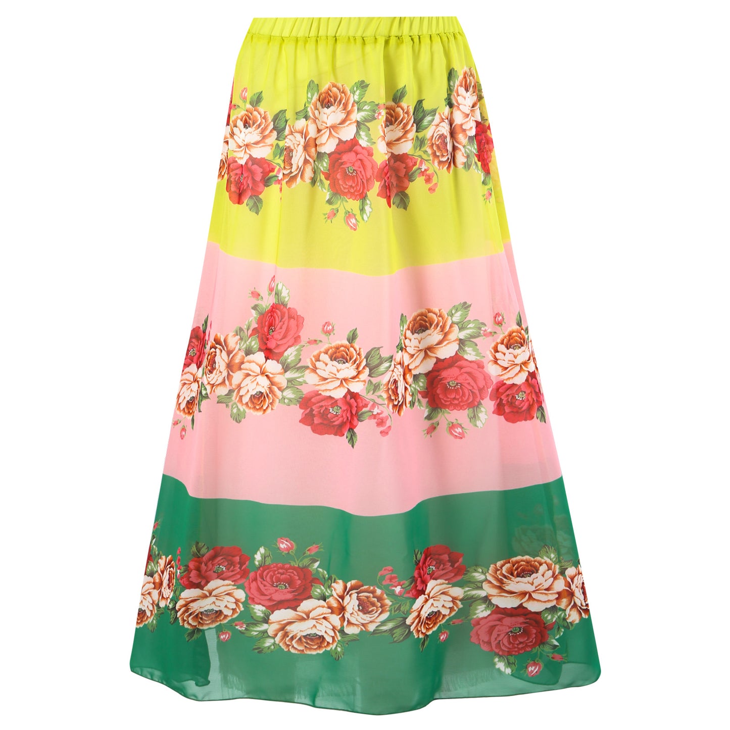 Women's elegant lady printing neon yellow color one piece swimwear with skirt