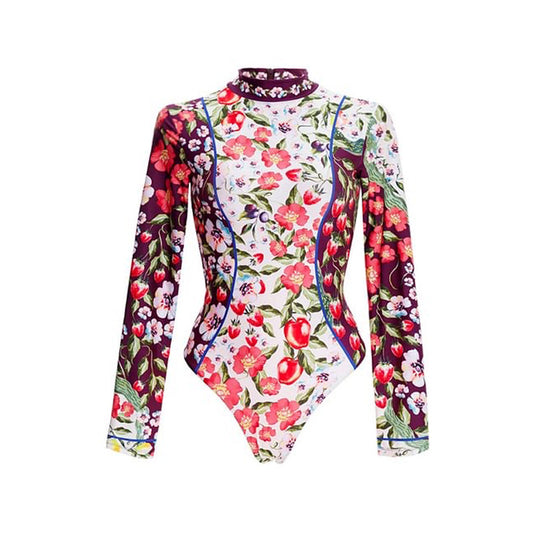 Women's elegant printing white and wine color full sleeves bikinis with Sarong/Cover up