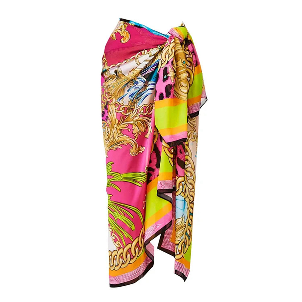 Women's geometric multicolor fashion one piece swimwear with sarong/cover up