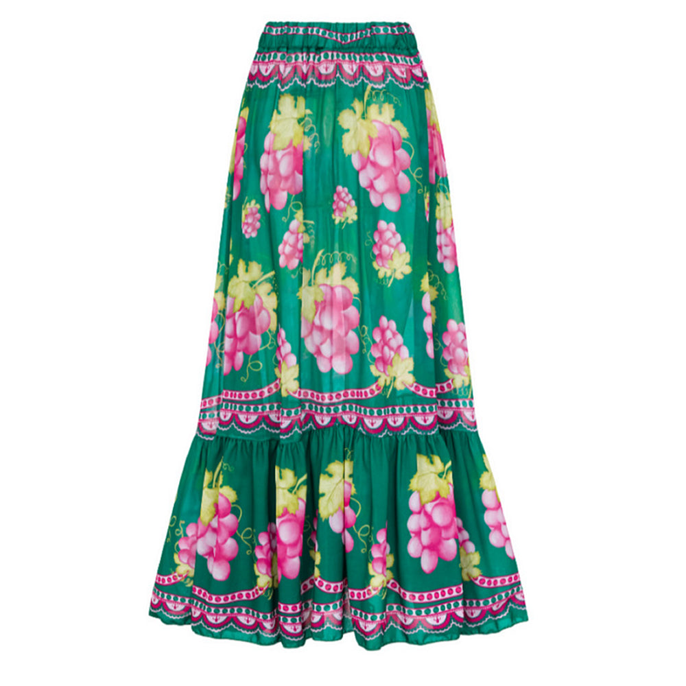 Women's sexy pastoral sexy green long stylish sleeves and belt look one piece swimwear with skirt