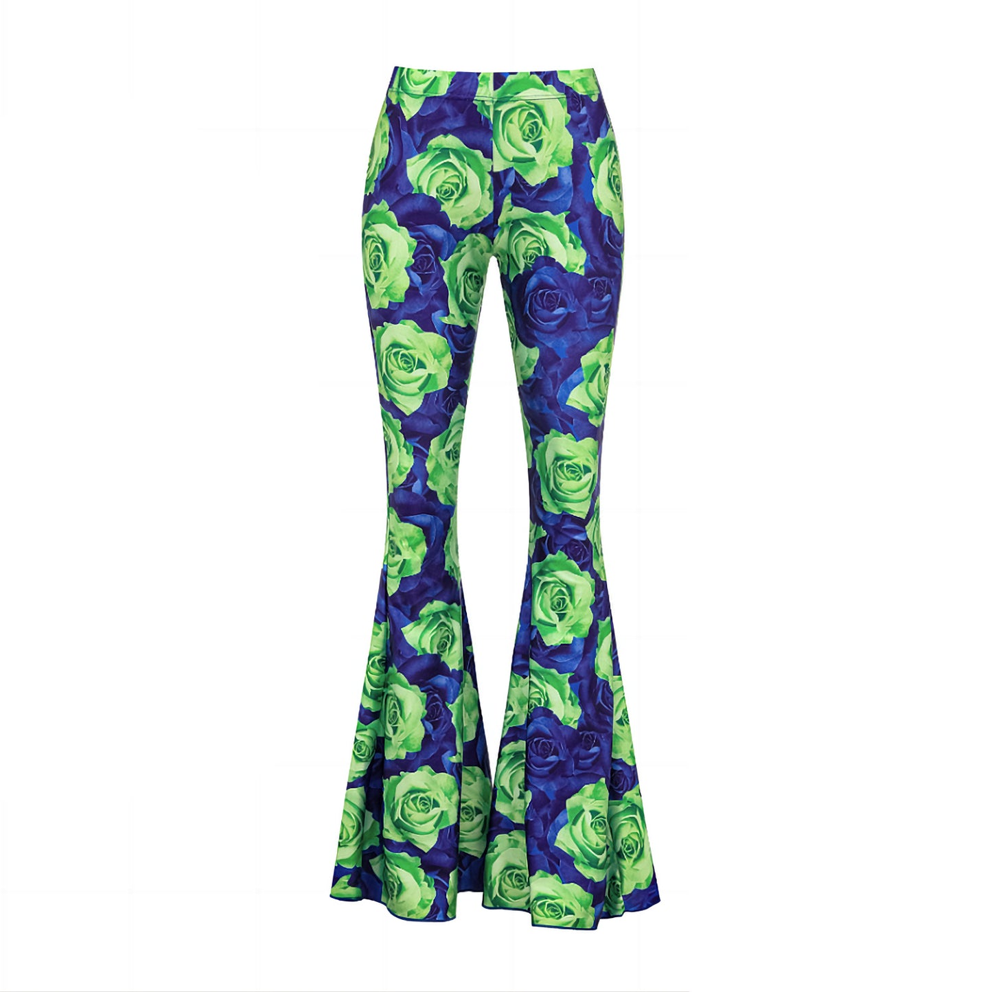 Women's blue and green rose full balloon style sleeves with belt one piece with bell bottom stylish pant