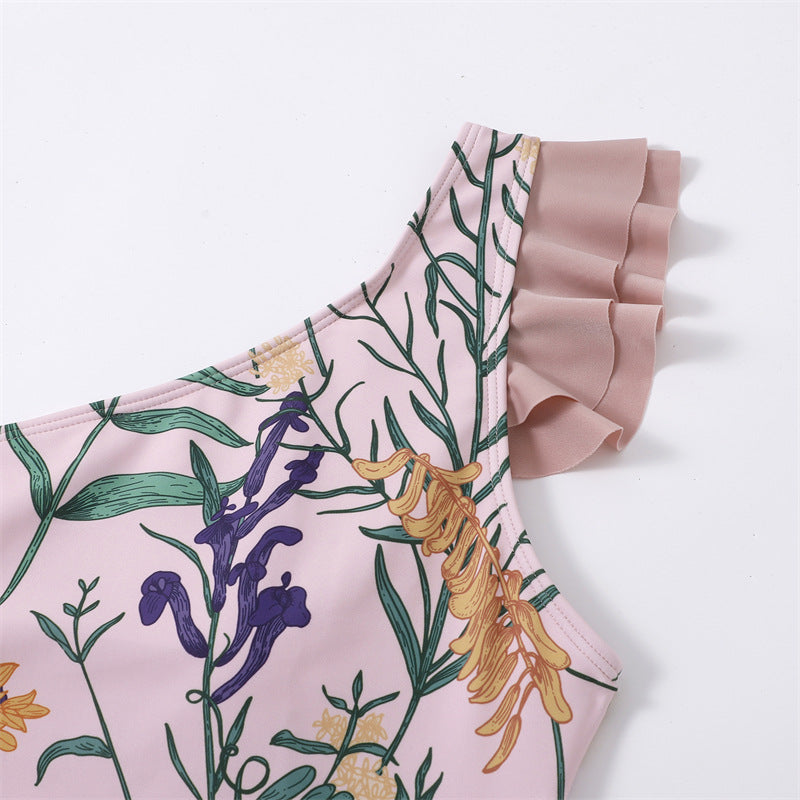 Women's sexy Europe and America tight one piece pink color swimwear with sarong/cover up