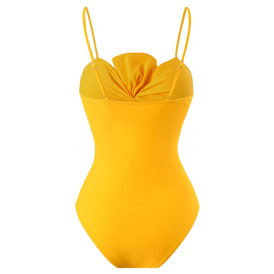 Women's spray mango yellow color one piece swimwear with sarong/ Cover up