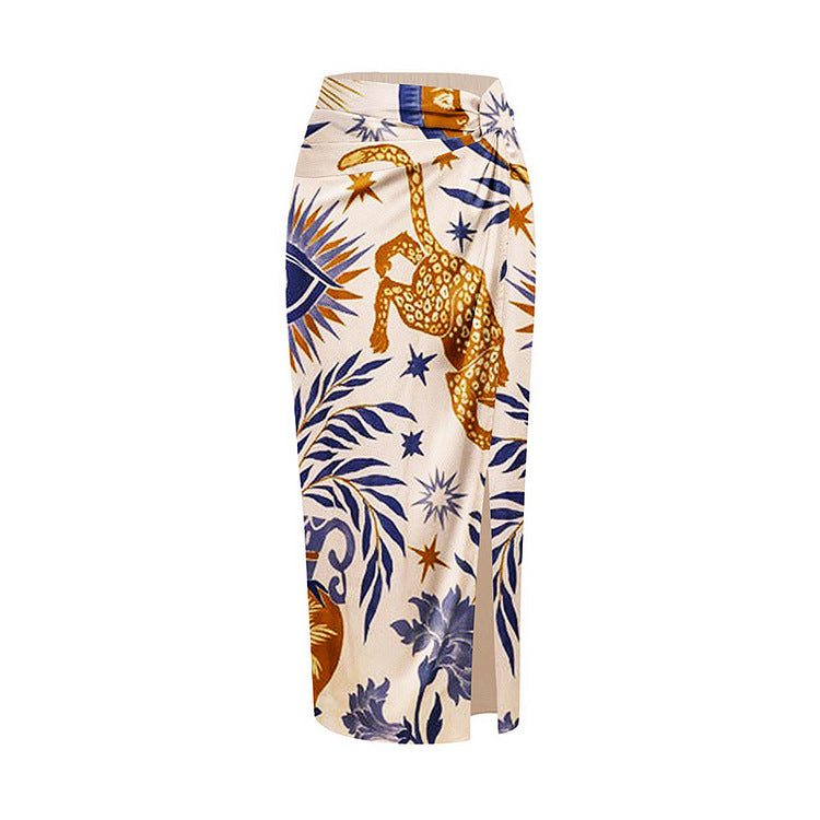 Women's jungle theme cream color bikini with sarong/ cover up