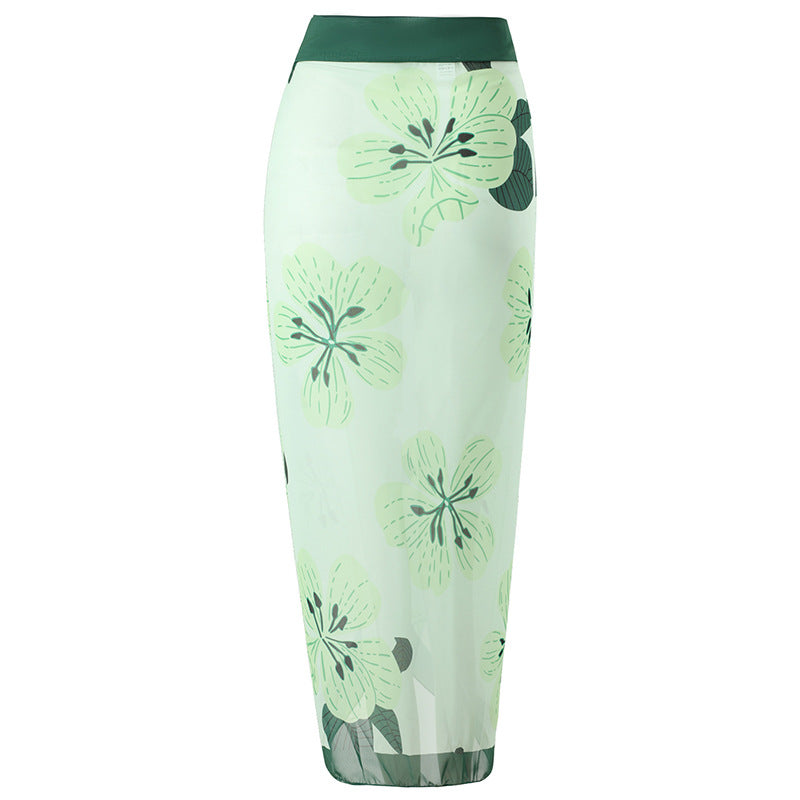 Women's pastel pista color one piece swimwear with sarong/ cover up