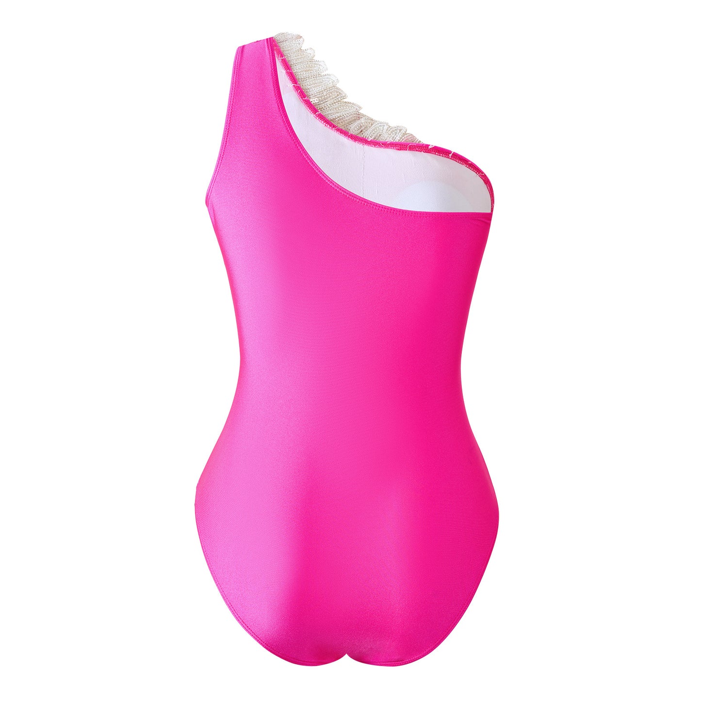 Women's solid baby pink color with golden feather one piece swimwear with skirt