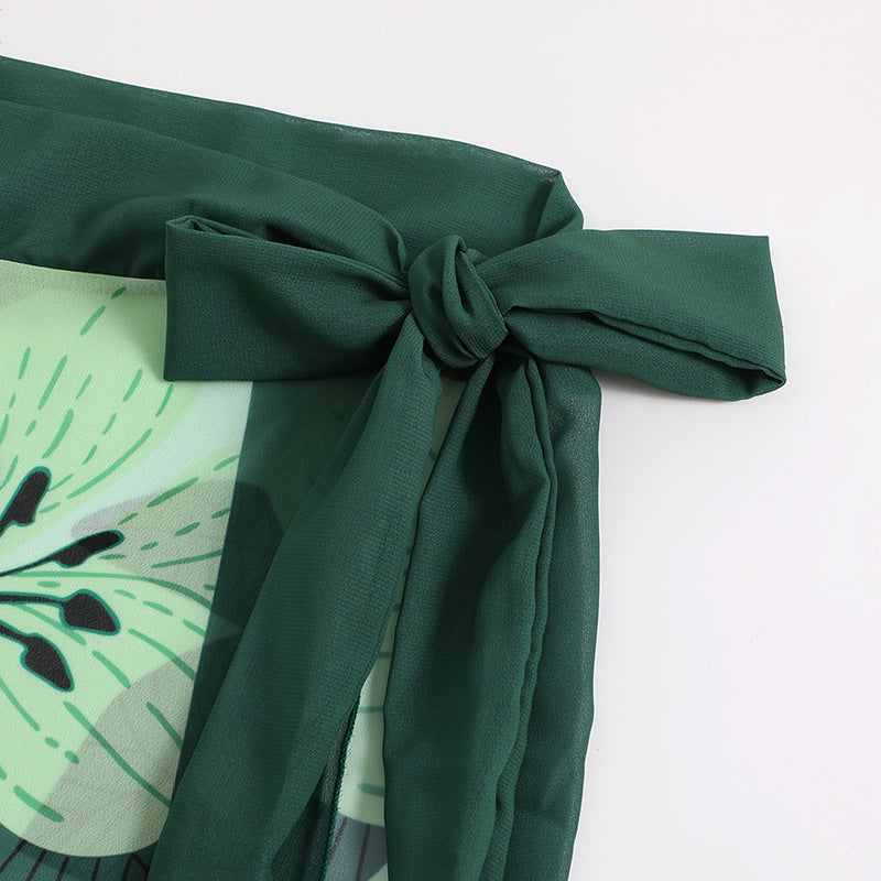 Women's pastel pista color one piece swimwear with sarong/ cover up