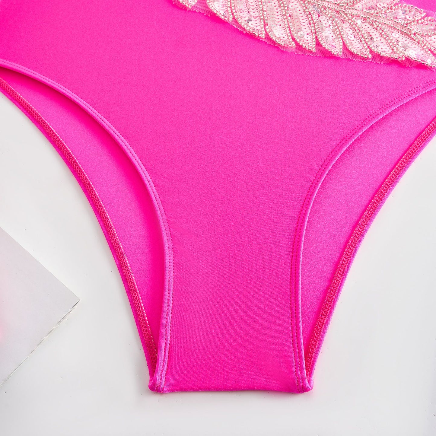 Women's solid baby pink color with golden feather one piece swimwear with skirt