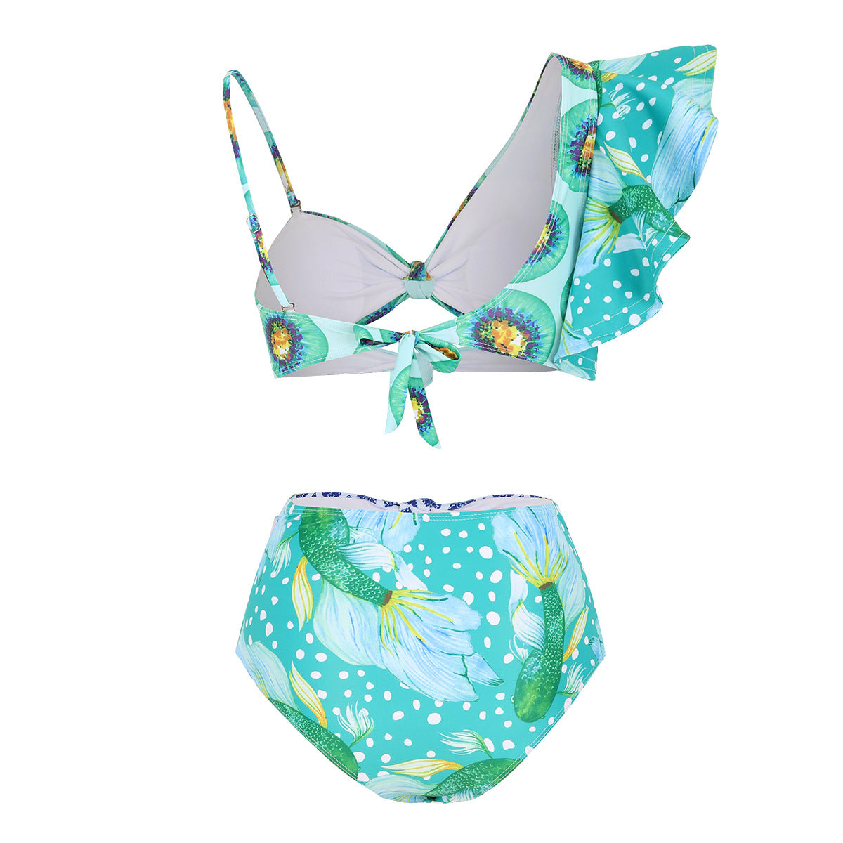 Women's peacock design light blue color bikini swimwear with skirt