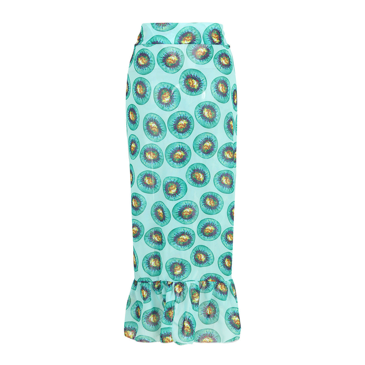 Women's peacock design light blue color bikini swimwear with skirt