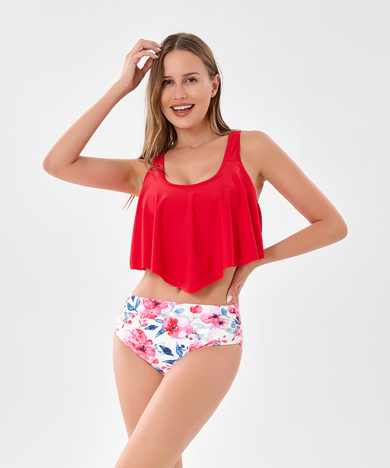 Women's red and white two piece bikini swimwear